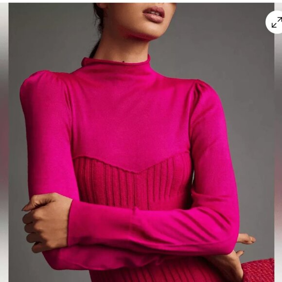 Anthropologie Pink Turtleneck Fitted Sweater Dress XS - Picture 4 of 14